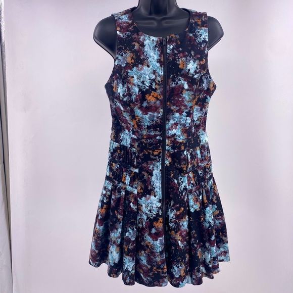 BCBGeneration Zip Front Dress Brûlée Pleated Mini Dress Multicolor Blue Brown - Picture 1 of 11